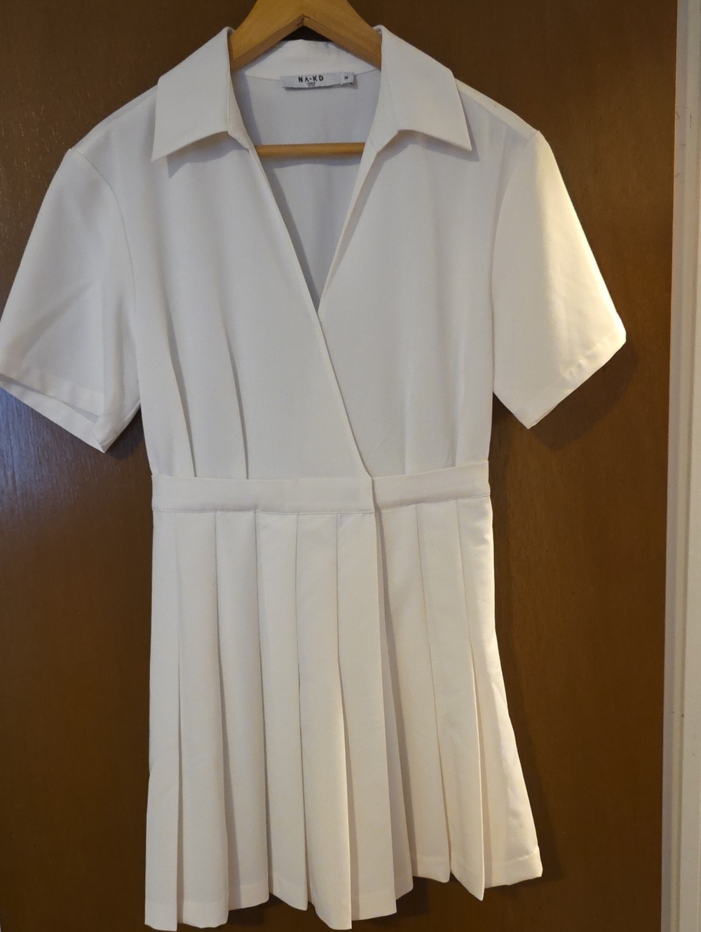 NAKD White Collared Pleated Short Sleeve Dress